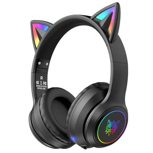 Image of Cat Ear Bluetooth Headphones with LED Lights - Wireless Over-Ear Headset with Microphone, Hi-Fi Stereo Sound, 55H Playtime, Volume Control for Kids/Adults (iPhone/iPad/PC/Laptop)