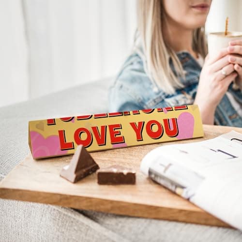 Image of Personalised Toblerone bar - Personalise the Toblerone bar with the name of your choice, Milk chocolate with honey-almond nougat (360 Grams - Love)