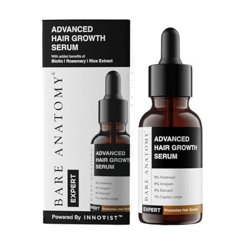 Image of Bare Anatomy Advanced Hair Growth Serum| 3% Redensyl - 2x Better Results than Minoxidil | + 4% Anagain + 3% Baicapil | Rosemary, Biotin | Hair growth & Hair fall control serum for Women & Men | 30mL