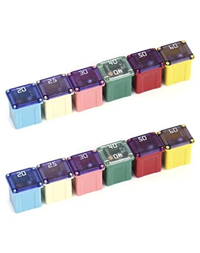 Image of QWORK® 12 pcs Automotive Low Profile Case Jcase Fuse for Trucks, Cars and SUVs, Boats, 2 pcs each 20A/25A/30A/40A/50A/60A