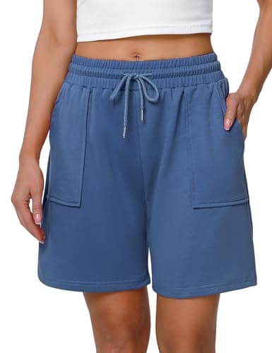 Image of Marvmys Womens Running Shorts Casual Lounge Bottoms Gym Shorts Ladies Soft Cycling Short High Waist Athletic Sweat Jogging Sport Workout Hiking Fashion with Big Pockets Light Blue XL