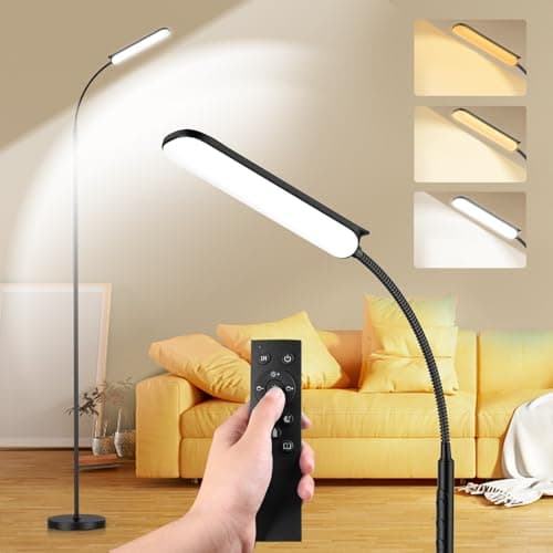 Image of LED Uplighter Floor Lamp Adjust freely, 18W 1800LM Dimmable Floor Standing Lamp with Remote & Touch Control, 1min Installation, Standard Eye Caring Reading Lamps Living Room Modern for Bedroom (Black)