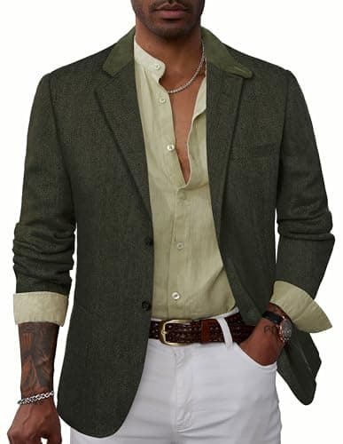Image of PJ PAUL JONES Blazers for Men Two Button Blazer Jacket Vintage Wool Suit Jackets Smart Regular Fit Blazer M Olive Green