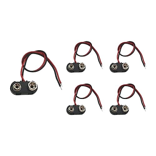 Image of 5pcs 9V Battery Snap Connector,PP3 Battery Snap Connector Plastic Battery Snap T-type Cable Lead with 15cm Flying Leads,Black Hard Plastic Housing Battery Snap Connector Black Red Cable Connection