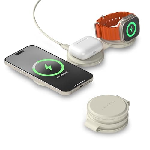 Image of SATECHI OntheGo™ 3 in 1 Wireless Charger, 15W Qi2 Portable Travel Station with Fast Charging for iPhone 17–12, Apple Watch & AirPods, Sand (𝗨𝗦𝗕-𝗖 𝗖𝗵𝗮𝗿𝗴𝗲𝗿 𝗺𝗶𝗻 𝟯𝟲𝗪 𝗥𝗲𝗾𝘂𝗶𝗿𝗲𝗱)