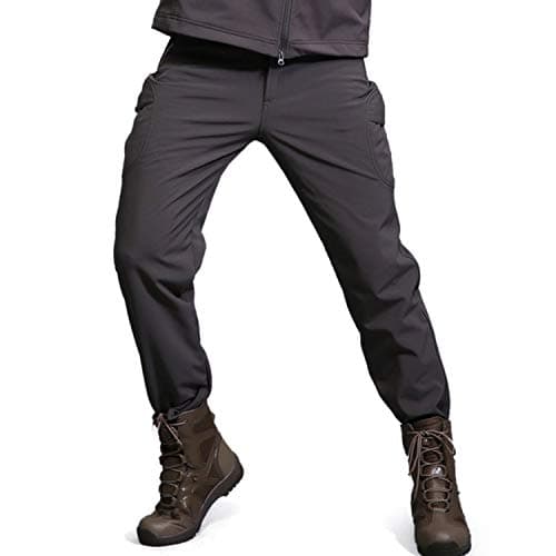 Image of Men's Softshell Fleece Lined Waterproof Trousers Hiking Skiing Warm Winter Outdoor Pants Black