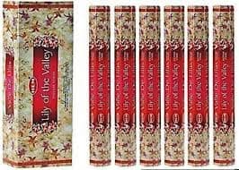 Image of HEM Lily of the Valley Incense Sticks – 6 Hex Tubes (120 Sticks Total) – Fresh Floral Aroma for Relaxation, Meditation & Home – with JRose Wooden Incense Holder