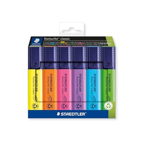 Image of STAEDTLER 364 C6 Textsurfer Classic Highlighter - Assorted Colours (Card Pack of 6)