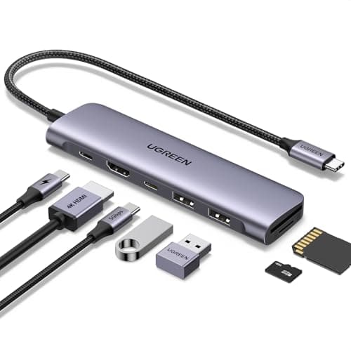 Image of UGREEN Revodok 1071 USB C Hub, 7 in 1 Multiport Adapter with 4K HDMI, 100W PD Charging, Type A& C 5Gbps Data Ports, SD/TF Card Reader for PC Laptop Compatible with MacBook Air, iPad, iPhone 17/16/15