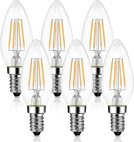 Image of Levidon E14 LED Candle Light Bulbs, Small Edison Screw (SES) 2700K Warm White Clear Filament - Pack of 6