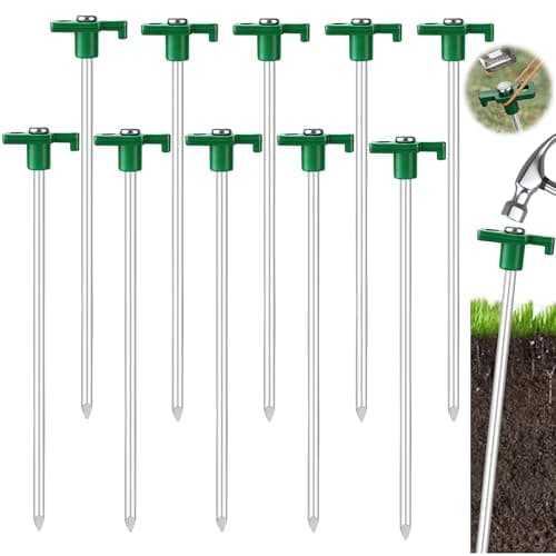 Image of 10 Pack Tent Pegs Metal Heavy Duty Camping Pegs Awning & Hard Ground Pegs Heavy Duty Tent Pegs for General Purpose, Rock or Hard ground, Tents, Awnings, Camping (Green)