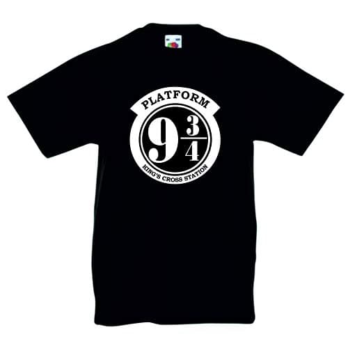 Image of Platform 9 3/4 T Shirt King's Cross Station Harry Potter Fan Birthday Gift for Boys or Girls Tshirt Age 2-3 to Age 12-13 (Age 9-11, Black)