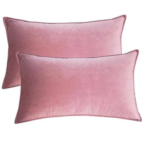 Image of Lutanky Velvet Cushion Covers 40 x 60cm Pink Rectangle Piped Throw Pillow cases (Pack of 2) Decorative Long Pillow Covers for Sofa Couch with Invisible Zipper