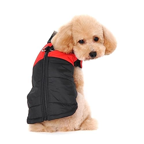 Image of Ectkuee Waterproof Dog Coat Jacket Warm Padded Puffer Pet Dog Puppy Clothes Vest (Red,M)
