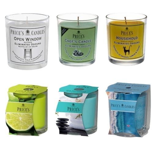 Image of Prices Fresh Air Scented Glass Candle Jar Bundle Includes Open Window, Chefs, Household, Spa Moments, Lime & Basil, Summer Escape 150+ Burn Time, Orange,Violet