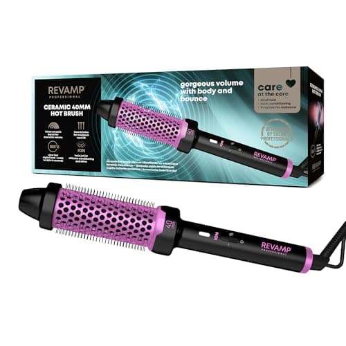 Image of REVAMP Ceramic Hot Brush Styler - 40 mm Round Barrel Hair Curling Brush, Ionic Technology, Progloss Oils for Volumising Body, Bounce, Curl and Waves - Fast Heat, Snag Free Styling - Pink Edition