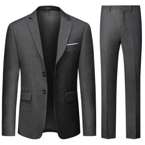 Image of Allthemen Mens Suits 2 Piece Regular Fit Wedding Dress Suit Two Buttons Business Suit Blazer Trousers Grey M