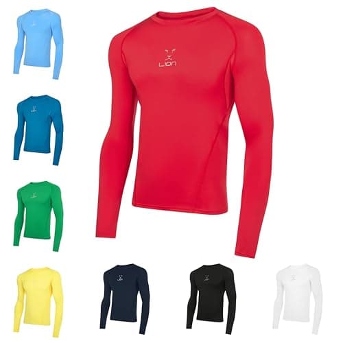 Image of LION SPORTSWEAR Men's Football Compression Base Layer Long Sleeve Shirt – Performance Sports Top for All-Year Training - Red | L
