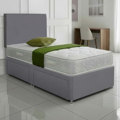 Image of SANA SLEEP Premium Plain Fabric Divan Bed Set With Mattress, 2 Drawers (Same Side) and Headboard 3FT Single - Sierra Shark Grey