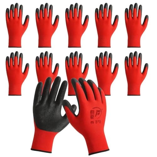 Image of Ruiyang 12 Pairs Red And Black Worker Gloves Handling Safety Work Gloves General handling, Builders Construction, Engineering, Maintenance, Material Handling, Packing Warehouse (12 Pairs Red, XL)