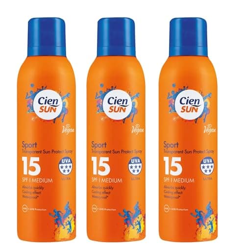 Image of Sun Sport Transparent Sun Protection Spray SPF 15 – Lightweight Vegan Sunscreen Mist, Water Resistant UVA UVB Protection, (Pack of 3 x 200ml Each)