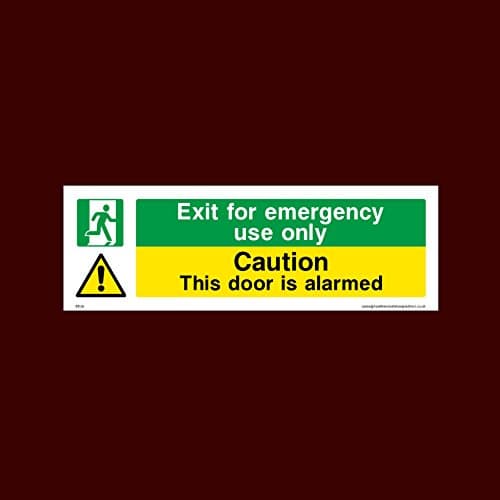 Image of Exit for emergency use only - Caution this door is alarmed Plastic Sign with 4 Pre-Drilled Holes (EE26) - Fire, Push Bar/Pad, Disabled Fire Exit, Assembly, Break Glass, Lift