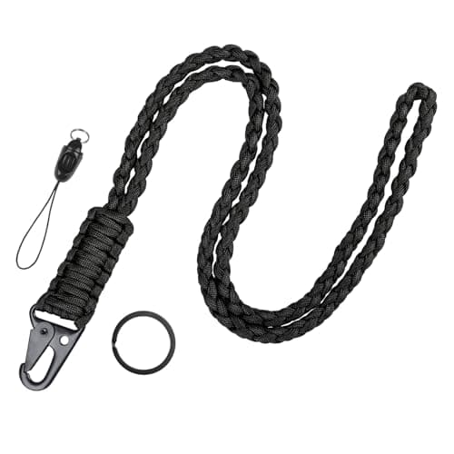 Image of Uniclife Paracord Lanyards for Keys, Key-Lanyard for Men, Braided Keychain Lanyard, Heavy Duty Strap Rope for Outdoor Survival, Long Classic Neck Badge Rope for Keys ID Badge Holder Phone (Black)