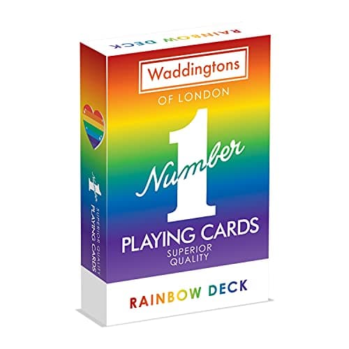 Image of Waddingtons Number 1 Rainbow Playing Card Game, brighten your favourite games including Snap and Poker with this deck, perfect travel companion, gift and toy for boys, girls and adults Aged 6 plus