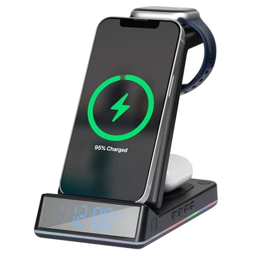 Image of Daewoo Wireless Charger, 5-In-1 Foldable Wireless Charger Stand, Qi Certified, Fast Charge, Supports Apple, Samsung And QI Enabled Phones And Earphone For Home And Travel
