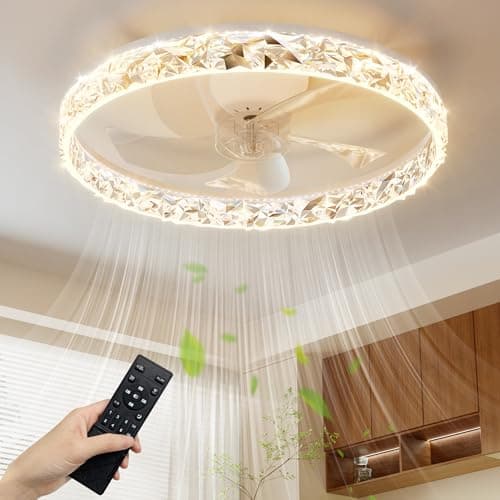 Image of NIORSUN 40CM LED Ceiling Fan with Lights and APP Remote, 3000K/4500K/6000K Stepless Dimmable Low Profile Ceiling Fan, Flush Mount Ceiling Fans,6 Speeds Ceiling Fan Light for Bedroom Living Room（White）