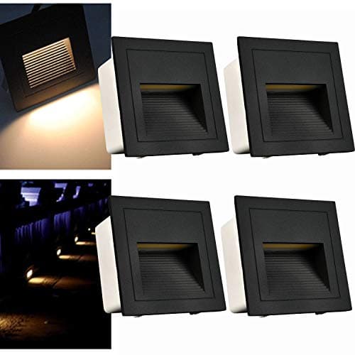 Image of Arotelicht 4pcs/3W Wall Recessed Stair Lights LED,Warm White,Outdoor IP65 Step Light,Square Recessed Wall Light,Black Cover Garden Lighting,Deck Balcony,for Stairs, corridors, Steps
