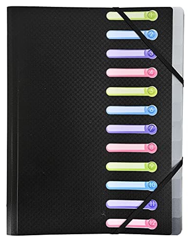 Image of Exacompta - Ref 55981E - Opak Multipart File With Internal Pocket - 240 x 320mm in Size, Suitable for A4 Documents, 12 Tabbed Sections, PP Cover with Tabs - Black