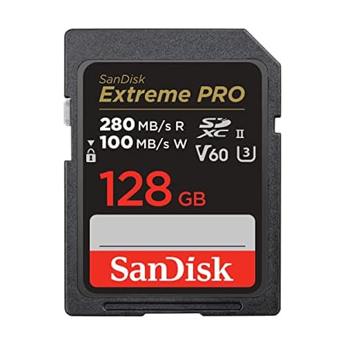 Image of SanDisk 128GB Extreme PRO SDXC card, SD Card, V60 Memory card, 6K & 4K UHD, up to 280 MB/s, Shock, Temperature, Water and X-Ray Proof, RescuePro Deluxe data recovery software, UHS-II, Class 10, U3