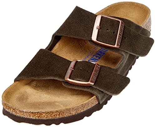 Image of Birkenstock Unisex Adult Arizona Slide Sandals, Mocha Suede Soft Footbed, 10-10.5 Narrow