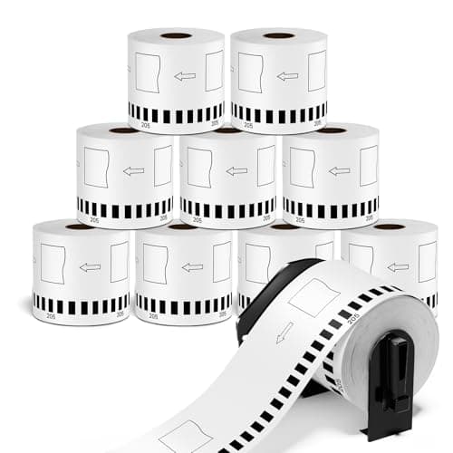 Image of 10 Rolls 62mm x 30.48m Continuous Length Labels Compatible with Brother DK-22205 DK22205 Paper Address Labels for Brother QL-500, QL-600, QL-700, QL-800, QL-810W, QL-820NWB, Black on White
