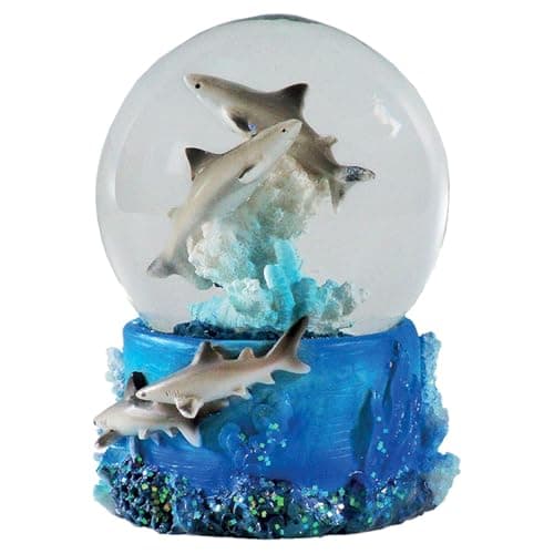 Image of Water Globe - Sharks from Deluxebase. Decorative Snow Globe Ornament with Shark Figurines, Glass Glitter Dome with Resin Base, Novelty Home Decor Display Piece.