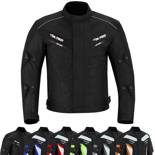 Image of PROFIRST Motorcycle Jacket Mens Waterproof Textile Cordura Fabric Motorbike Mesh Jacket All Seasons Removeable CE Approved Protections (UK, Alpha, L, Regular, Regular, Black)