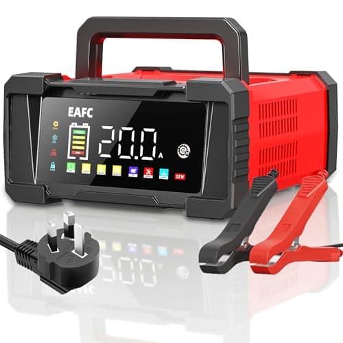 Image of EAFC 20Amp 12V/24V Smart Car Battery Charger & Maintainer – Automatic Lead-Acid & LiFePO4 Battery Charger for Car, Motorcycle, Truck, Boat, Lawn Mower with LCD Display, Trickle Charge & Repair Mode