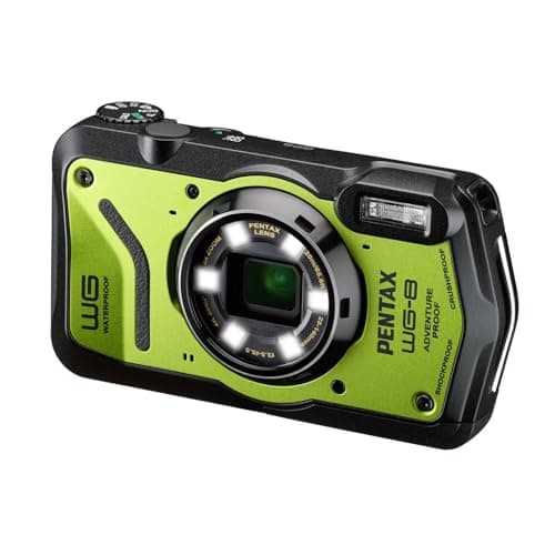 Image of PENTAX WG-8 Green all-weather adventure camera, featuring outstanding waterproof, dustproof, shock-resistant performance, multi-application ring light for macro photography and webcam function