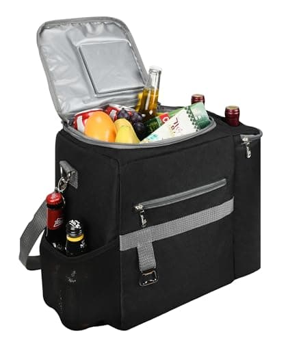 Image of Kato Tirrinia 20L Cool Bags Large Insulated Picnic Lunch Bag, Cooler Bag Box for Camping/BBQ/Family Outdoor Activities with Shoulder Strap Side Pocket Wine Bottle Opener, Black