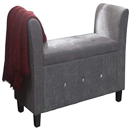 Image of GFW Verona Upholstered Window Seat With Storage, Ottoman Padded Storage Stool Seat With Accent Legs For Living Room, Bedroom, Hallway or Dining Room, Silver Chenille, H-56cm x W-107cm x D-41cm