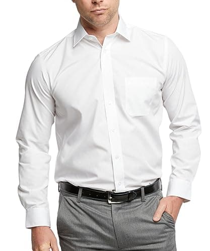 Image of Double Two Men's Shirts Long Sleeve Smart Casual Regular Fit Wedding Work Cotton Blend Shirt White