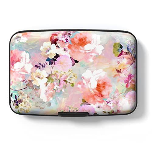 Image of Hsxnam Credit Card Holder Wallet, RFID Blocking Credit Card Case Aluminum Metal Cute Business Card Holder Pocket ID Case for Women Men, Pink Flowers