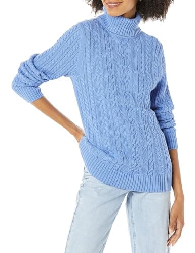Image of Amazon Essentials Women's Cable Knit Turtle Neck Jumper (Available in Plus Size), Blue, S