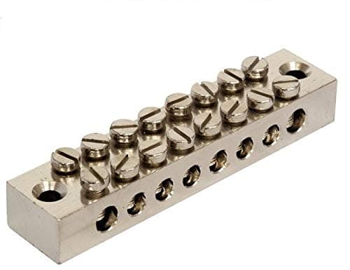 Image of K M Electronics® 8 Way Earth Terminal Connection Block Solid Brass ELECTROPLATED Nickel Finish
