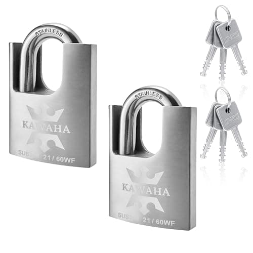 Image of KAWAHA 21/60-2PS High Security Stainless Steel Shrouded Padlock with Stainless Steel Key for Both Indoor and Outdoor use (Heavy Duty, Anti-Rust) (2-3/8 in. (60mm), Keyed Alike - 2 Pack)