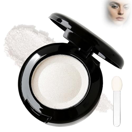 Image of Single Shimmer Eyeshadow Pressed Powder – Waterproof, Longwearing Blendable Eye Shadow with Built-in Mirror & Applicator, Smooth Cream-to-Powder Texture (1#Snow White)