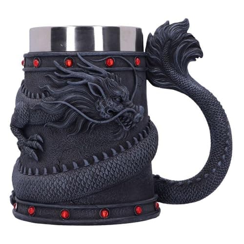 Image of Nemesis Now Dragon Coil Tankard 16cm – Fantasy Dragon Mug – Hand-Painted Resin with Stainless Steel Insert