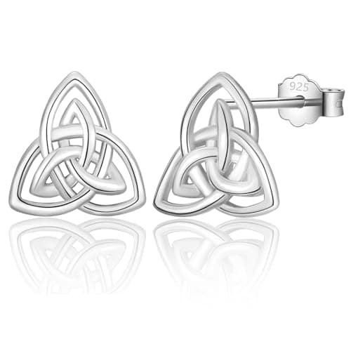 Image of JOPLY Sterling Silver Stud Earrings, Celtic Knot Leaf Design, 10mm, 925 Sterling Silver, Hypoallergenic, Push Back, Perfect for Birthday Gifts