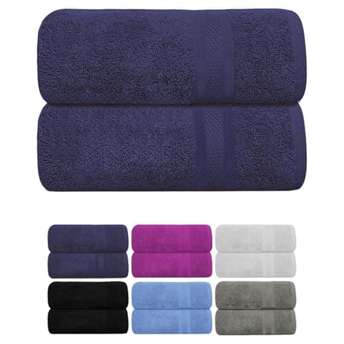 Image of Hieftan Bath towel sets Large soft Cotton towels 500GSM Bath Shower Towel Gift Set | Quick Dry, Highly Absorbent, Soft Feel Towels, Perfect for Daily Use | 70cm x 140cm (Navy, Set of 2)